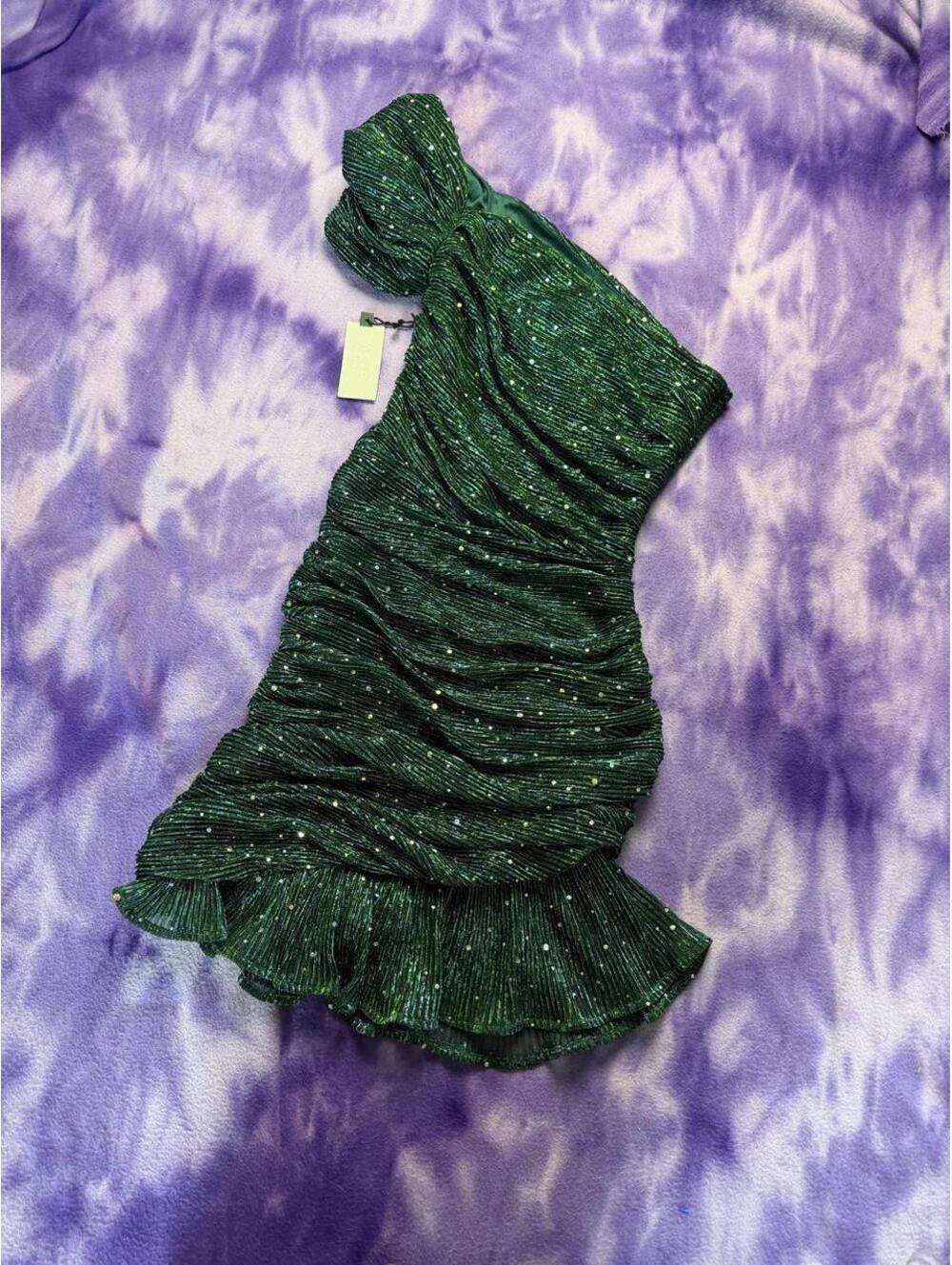 ASTR the label green metallic sequin asymmetrical dress